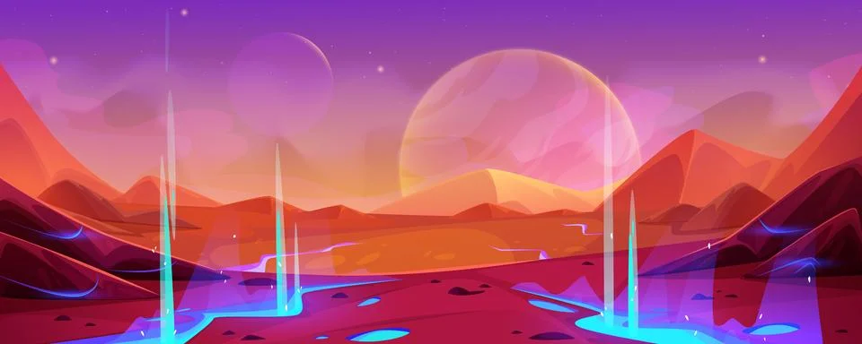 Alien space mars planet game landscape background Illustrazione stock