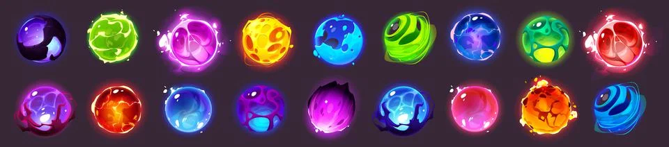 Alien space planets cartoon design elements set 库存插图