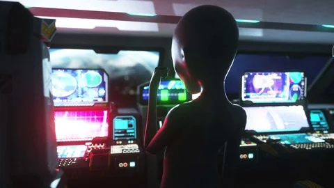 Alien in space ship. hand reaching out with Earth planet. UFO futuristic concept Video stock 71940044