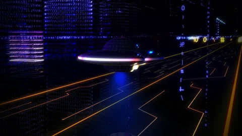 Alien Spacecraft. Abstract Symbols Lines. Digital Road. 3d Graphics. UFO. Stock Footage 152054352