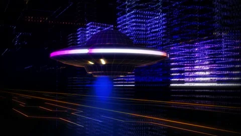 Alien Spacecraft Flying Fast Ahead Through Digital Data Symbols In Cyber space Stock Footage 152799025
