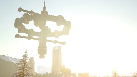 Alien spacecraft is hovering above the city Stock Footage 121067822