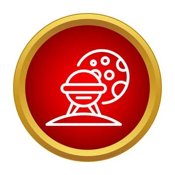 Alien spacecraft landing on a planet surface icon Stock Illustration