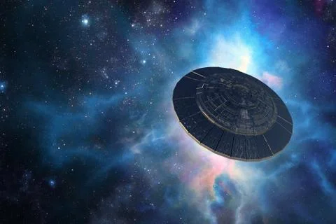 Alien spacecraft in outer space Stock Illustration