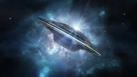 Alien spaceship in deep space Stock Photos