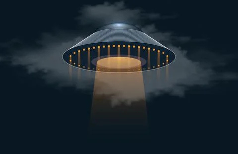 Alien spaceship emitting light beam. Ufo Uap concept, Unidentified Flying Object Stock-Illustration