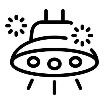 Alien spaceship flying through space with lights flashing icon Stock Illustration