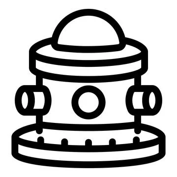 Alien spaceship hovering with open hatch and pipes displayed in simple line.. Stock Illustration