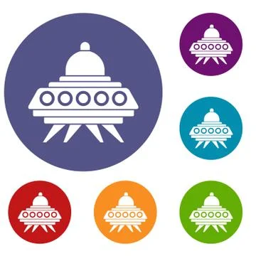 Alien spaceship icons set Stock Illustration