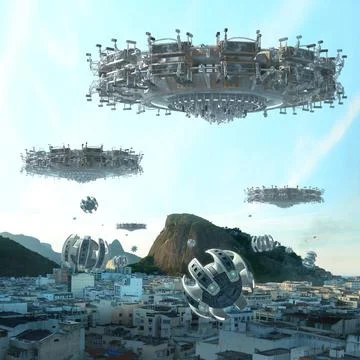 Alien spaceship invasion Stock Illustration