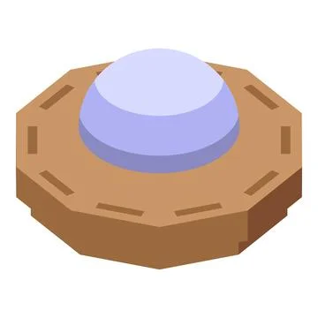 Alien spaceship landing on octagonal platform with purple dome Stock Illustration