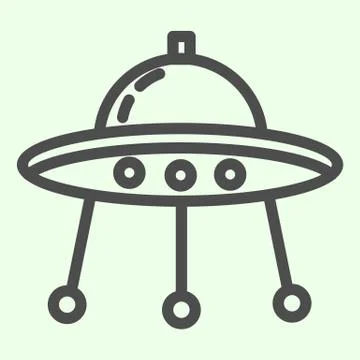 Alien spaceship line icon. Spacecraft or ufo ship plate outline style pictogram Stock Illustration