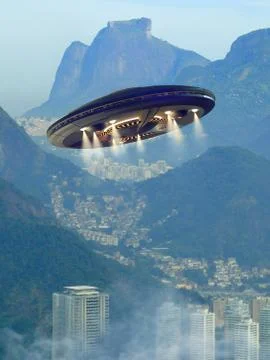 Alien spaceship over Rio De Janeiro Stock Illustration
