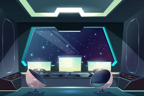 Alien spaceship pilot control panel cartoon Illustrazione stock