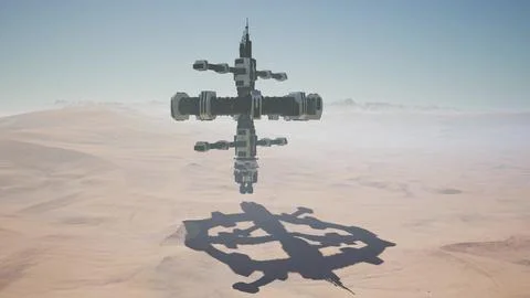 Alien spaceship rotate over desert Ilustração Stock