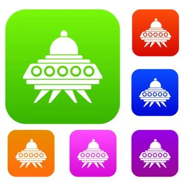 Alien spaceship set collection Stock Illustration