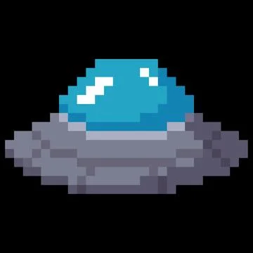 Alien spaceship, UFO spacecraft pixel art, vector cosmos shuttle, retro 8bit Stock Illustration