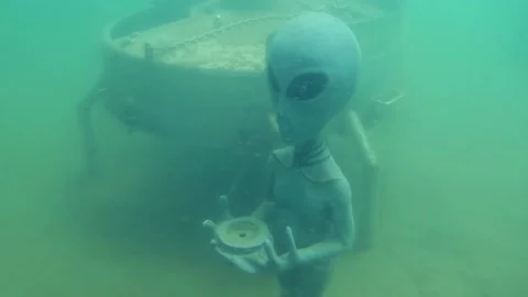 Alien on a spaceship underwater while diving Stock Footage 149256803