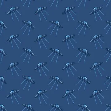 Alien Spaceship vector concept blue modern seamless pattern イラスト素材