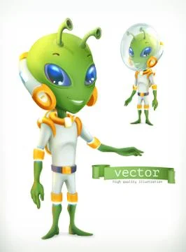 Alien in spacesuit. Funny character vector icon 3d Stock Illustration