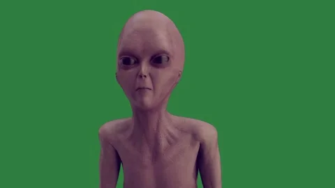 An alien is standing in front of Green screen and on cartoonish design motion Stock Footage 335981708