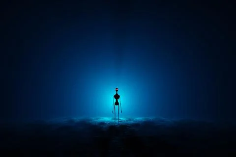 Alien standing on gradient blue background. 3d render Illustrazione stock