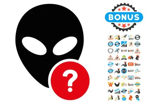 Alien Status Icon with 2017 Year Bonus Symbols Stock Illustration