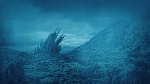Alien Structure In Rainstorm Scifi Landscape Stock Footage 331827382