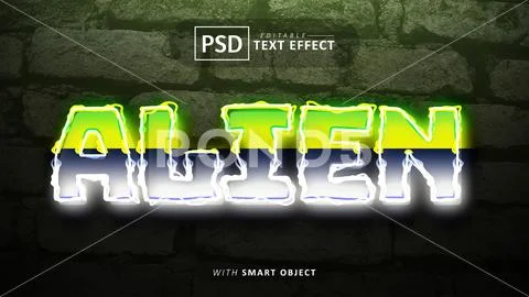 Alien text - editable neon font effects PSD Template