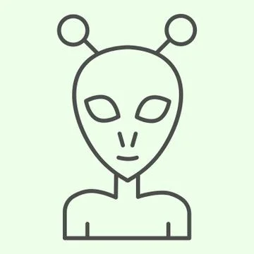 Alien thin line icon. Extraterrestrial foreigner with oval face and large eyes Stock Illustration