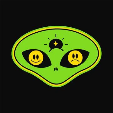 Alien with third eye t-shirt print.Vector cartoon graphic illustration logo Stock Illustration