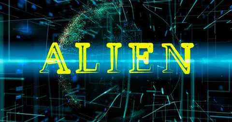 Alien title, text appears against the background of an abstraction of a digital Stock Illustration