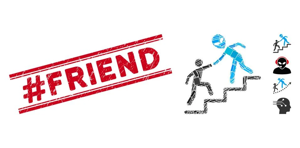 Alien Training Help Mosaic and Distress #Friend Watermark with Lines Illustrazione stock