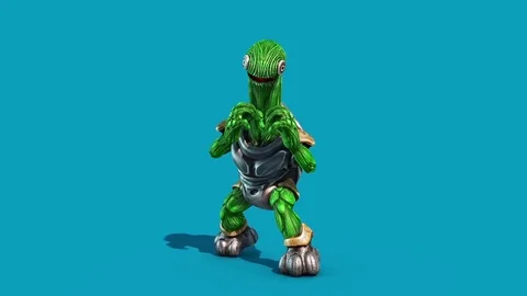 Alien Turtle Armor Boxing Blue Screen Attack Front 3D Renderings Animations 스톡 동영상 84819824