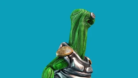 Alien Turtle Armor Look Around Blue Screen 3D Renderings Animations 스톡 동영상 84819837