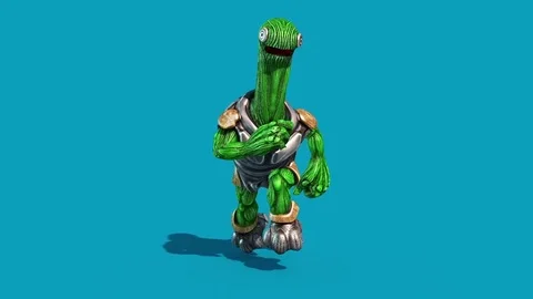 Alien Turtle Armor Runcycle Blue Screen Front 3D Renderings Animations 스톡 동영상 84819852