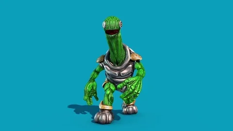 Alien Turtle Armor Walkcycle Blue Screen Front 3D Renderings Animations 스톡 동영상 84819863