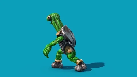 Alien Turtle Armor Walkcycle Blue Screen Side 3D Renderings Animations 스톡 동영상 84819867
