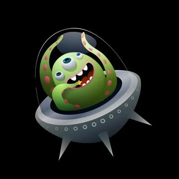 Alien UFO Cosmonaut in Outer Space Cute Character Stock Illustration