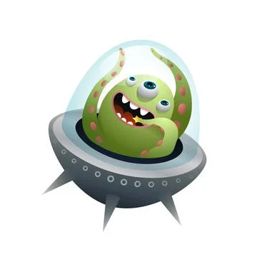 Alien UFO Cosmonaut in Outer Space Cute Character Stock Illustration