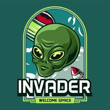 Alien UFO Invader Welcome Space in Vector Cartoon Illustration Design 스톡 일러스트