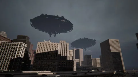 Alien Ufo Invasion Over Large City Stock Footage 284757043