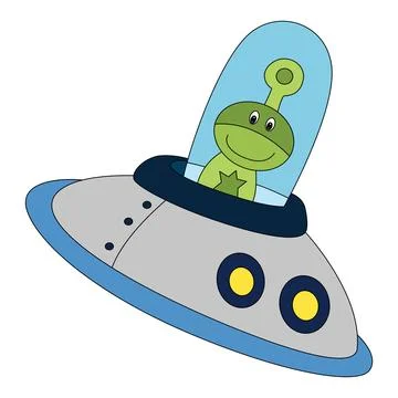 Alien in Ufo isolated on a white background Stock Illustration