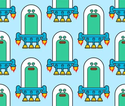 Alien in ufo pattern seamless. Baby cloth background. vector texture Stock Illustration