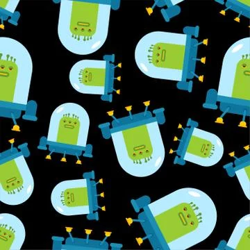 Alien in ufo pattern seamless. Baby cloth background. vector texture 스톡 일러스트
