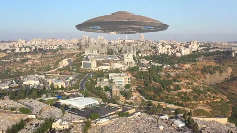 Alien ufo Saucers over Large City, 3d Illustration Stock Footage 133549618