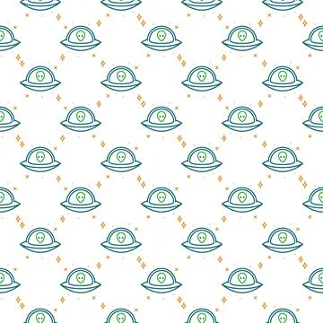 Alien in UFO vector concept outline creative seamless pattern 스톡 일러스트