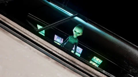 Alien in an unidentified flying object. UFO interior. Universe. Space. 4k HD Stockbeeldmateriaal 126274606