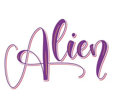 Alien, vector illustration isolated on white background, colored calligraphy. Stock Illustration