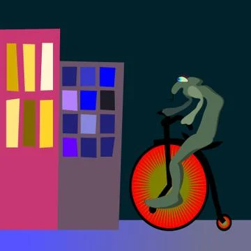 Alien on velocipede Stock Illustration